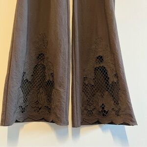 Zara Brown Lace Cutout Wide Leg Pants